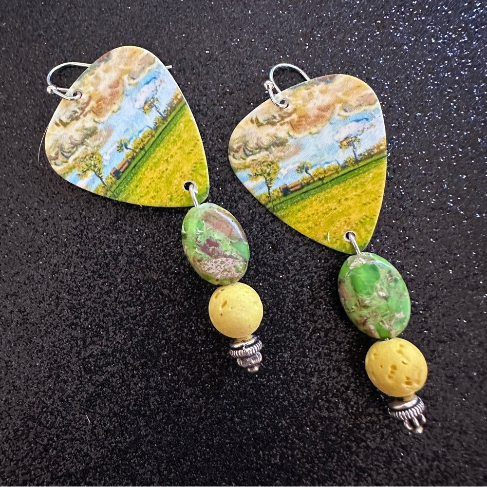 Guitar Pick Earrings - Van Gogh Stormy Sky